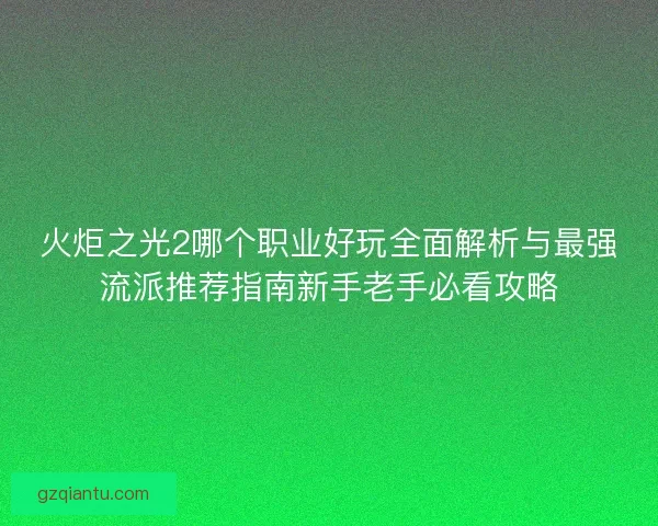 火炬之光2哪个职业好玩全面解析与最强流派推荐指南新手老手必看攻略